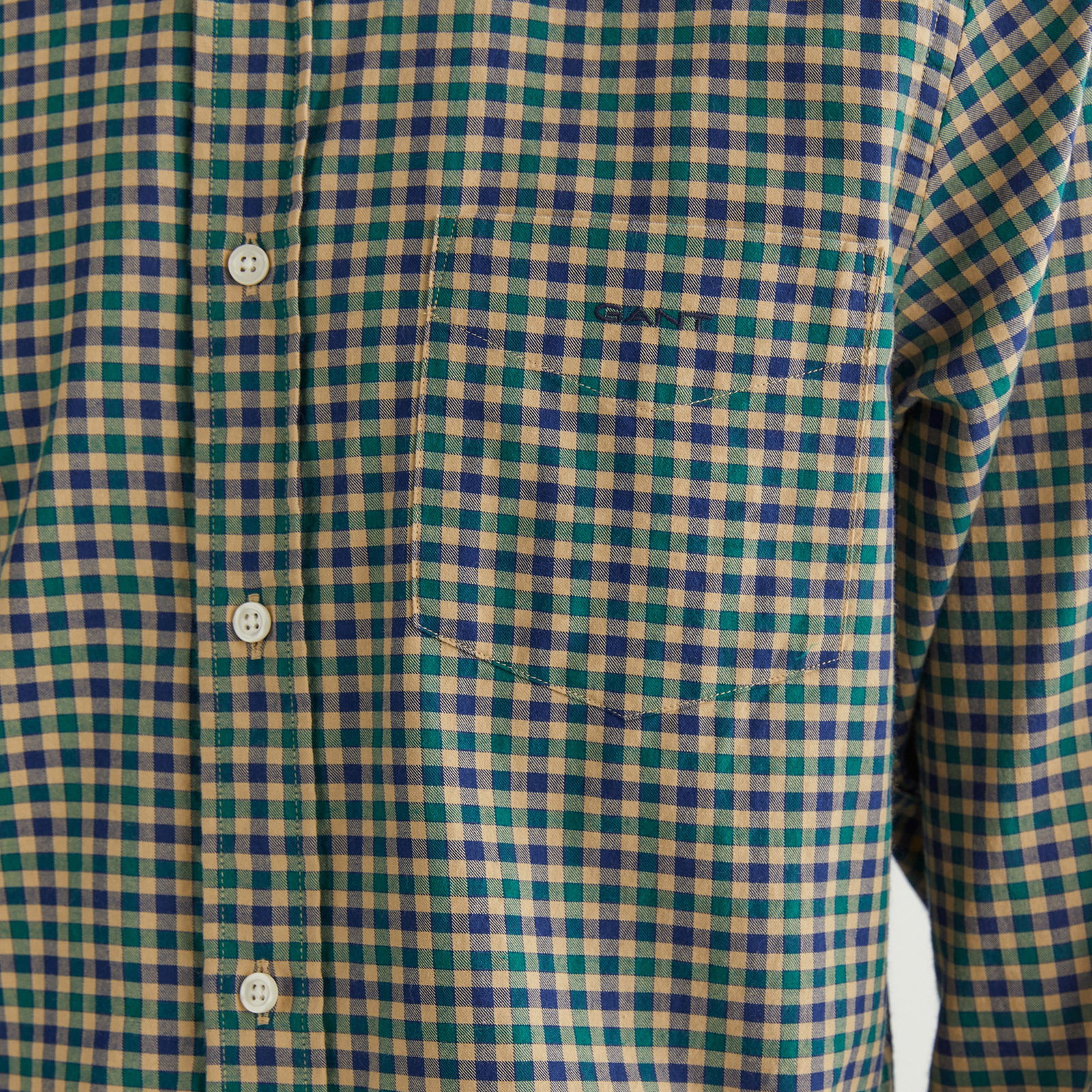 GANT Erkek Yeşil Regular Fit Düğmeli Yaka Kareli Gömlek