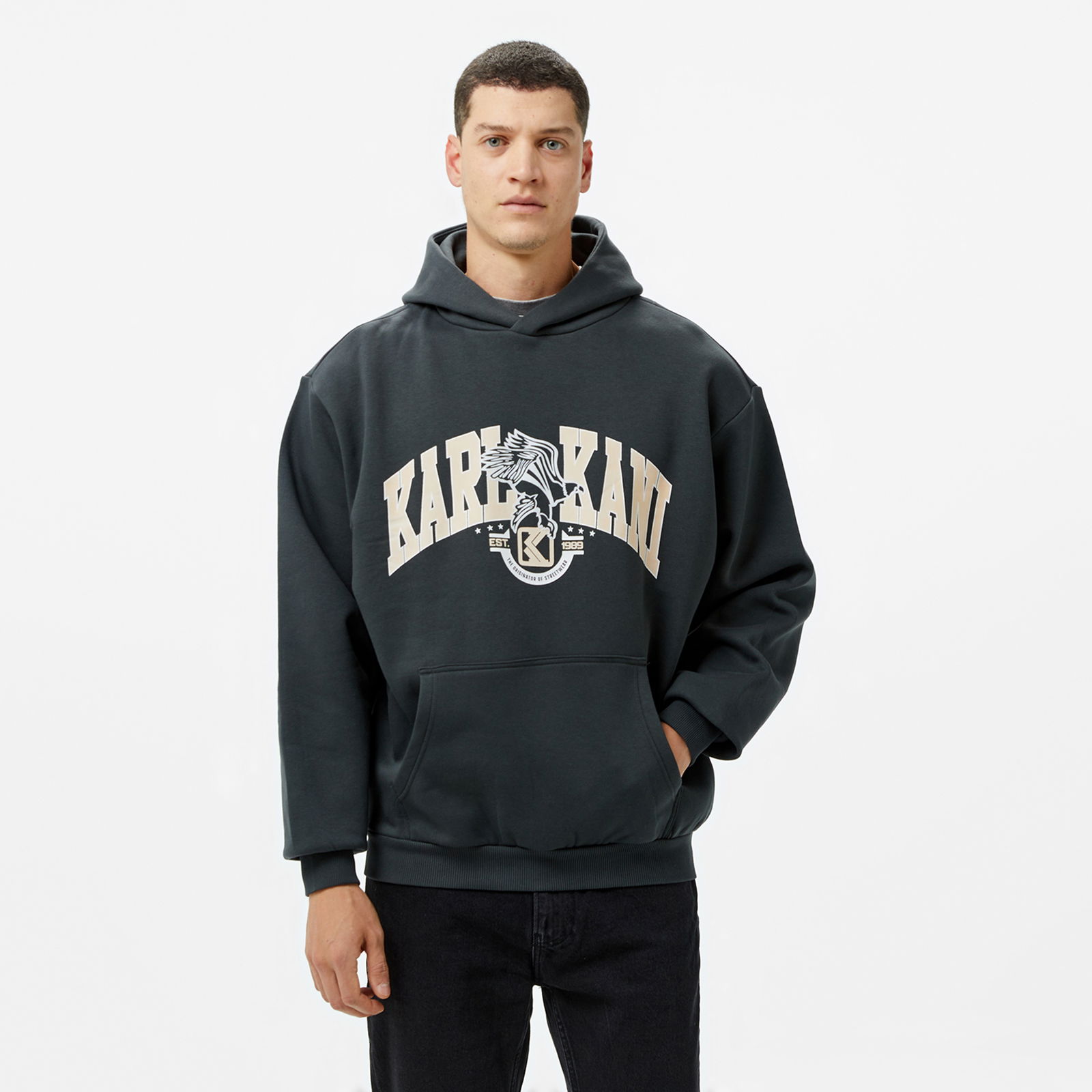 Karl Kani Og Eagle Print Os Erkek Gri Sweatshirt