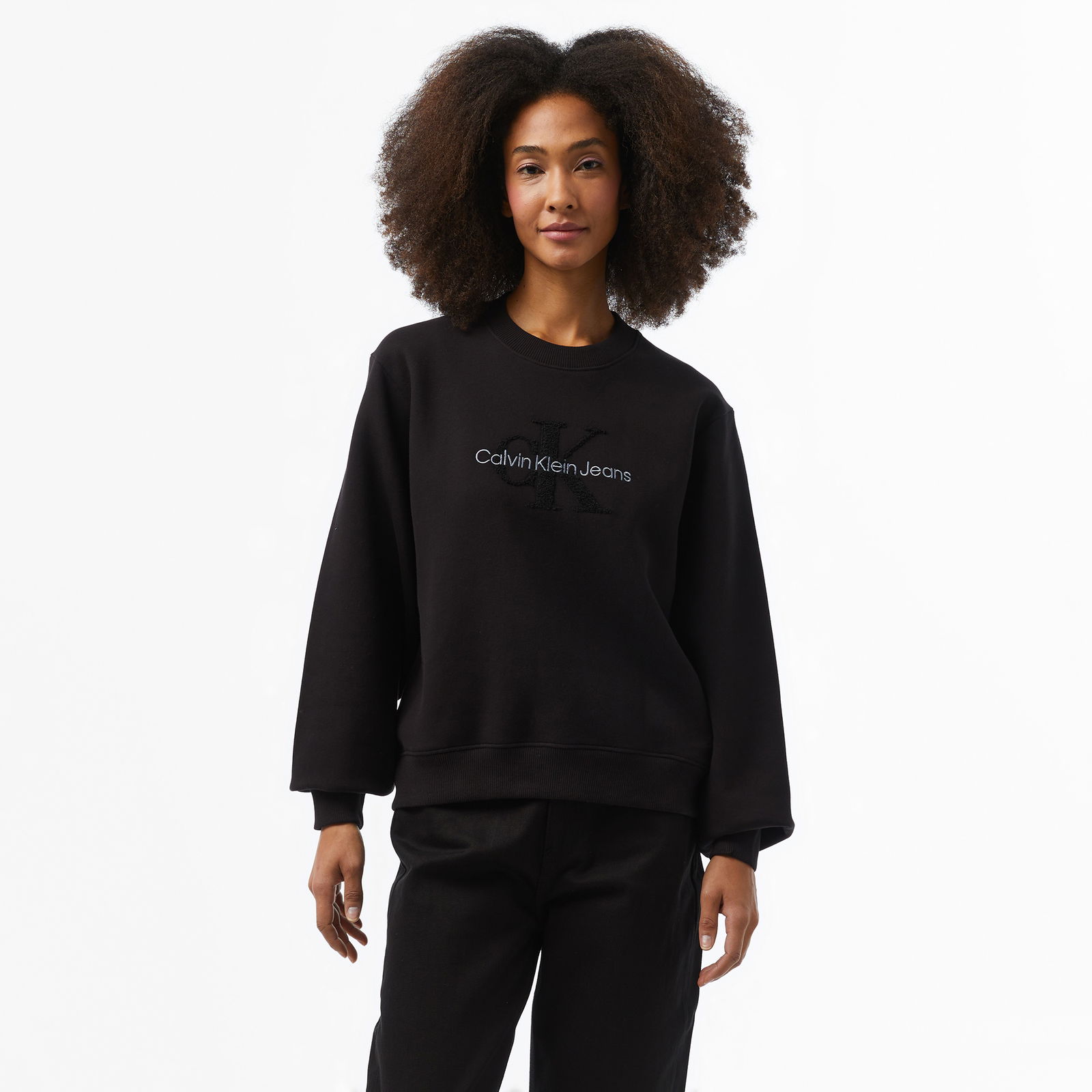 Calvin Klein Jeans Chenılle Monologo Crewneck Kadın Siyah Sweatshirt