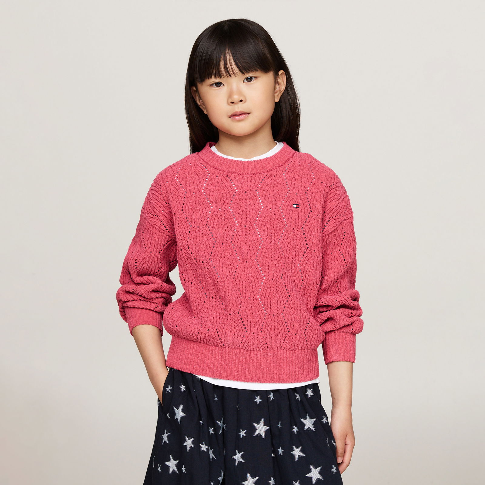 Tommy Hilfiger Chenılle Çocuk Pembe Kazak