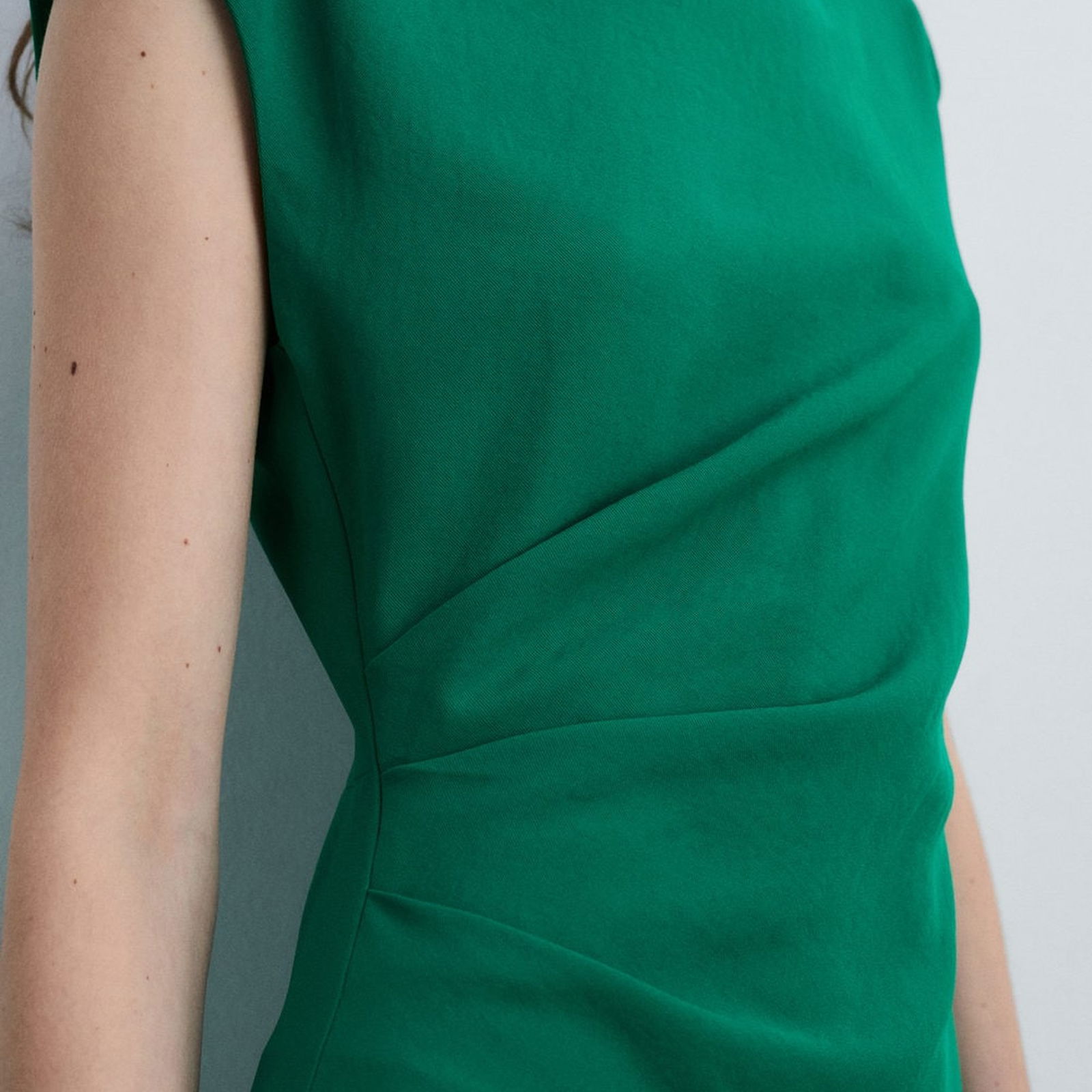 Mango Kadın Beli Drape Evaze Elbise Yeşil