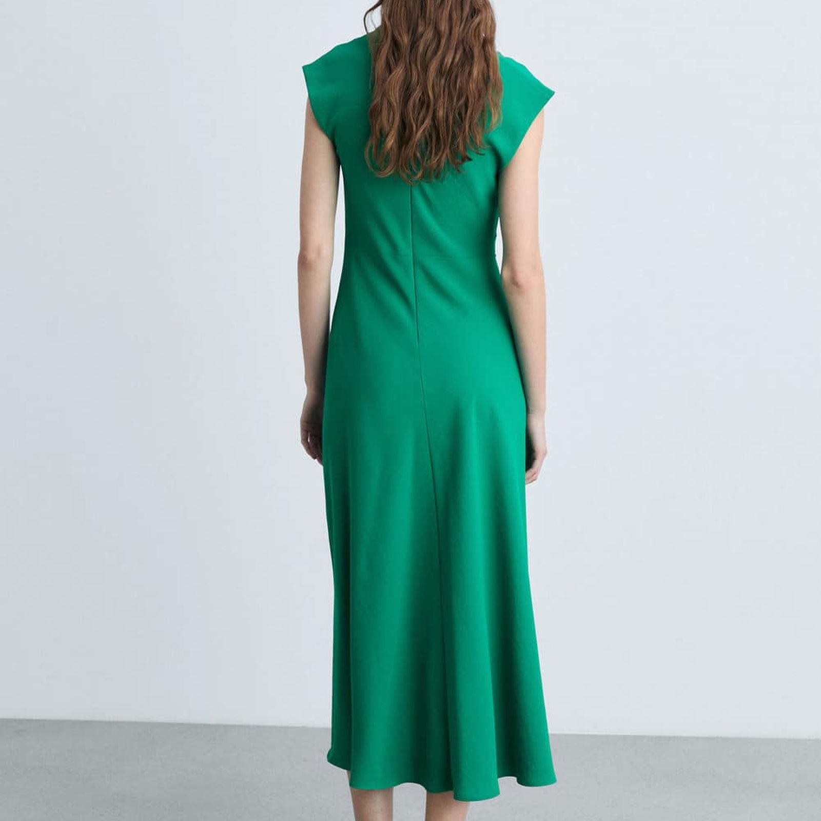 Mango Kadın Beli Drape Evaze Elbise Yeşil