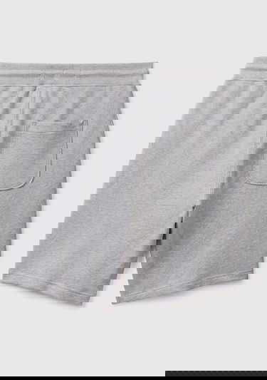  Erkek Gri Melanj %100 Pamuk Logo Detaylı Beli Lastikli Bermuda Şort