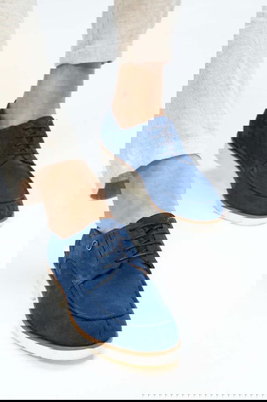  Tamer Tanca Erkek Hakiki Deri Mavi Süet Casual Ayakkabı