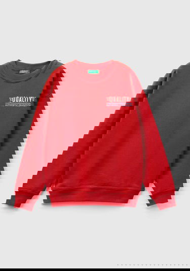  Erkek Çocuk Kırmızı Slogan Baskılı Bisiklet Yaka Sweatshirt