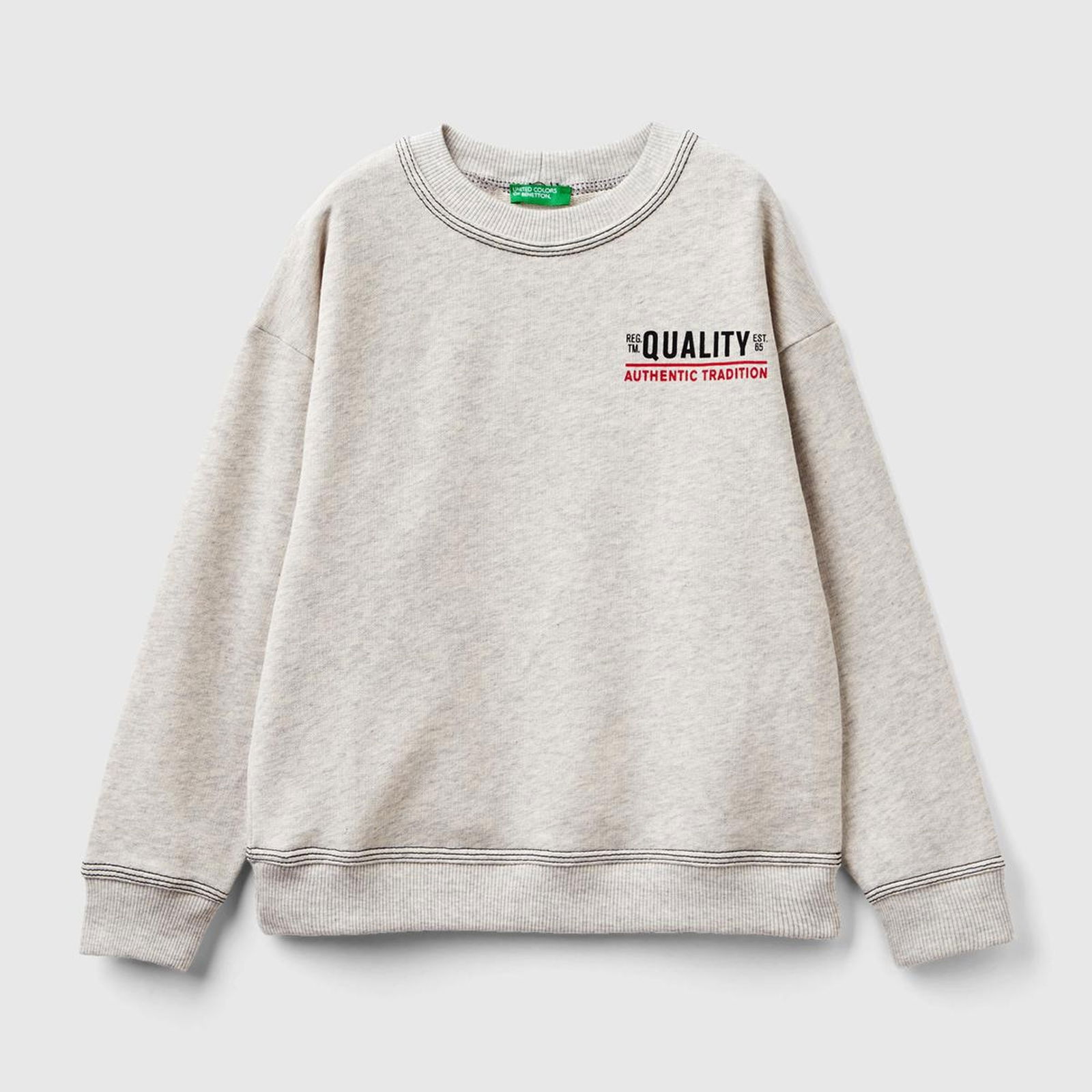 Erkek Çocuk Gri Melanj Slogan Baskılı Bisiklet Yaka Sweatshirt