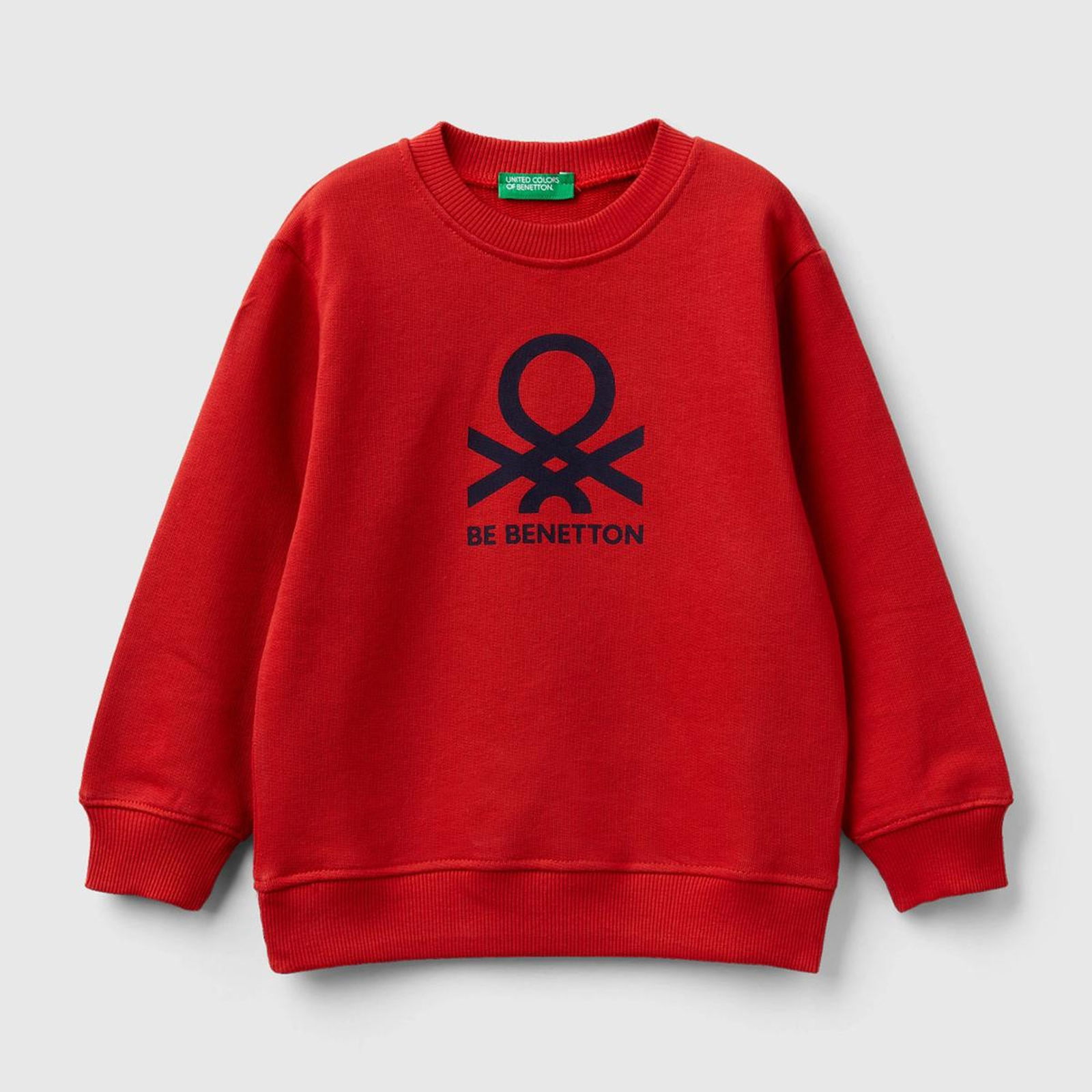 Erkek Çocuk Kırmızı Benetton Logolu Bisiklet Yaka Sweatshirt