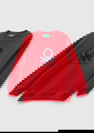  Erkek Çocuk Kırmızı Benetton Logolu Bisiklet Yaka Sweatshirt
