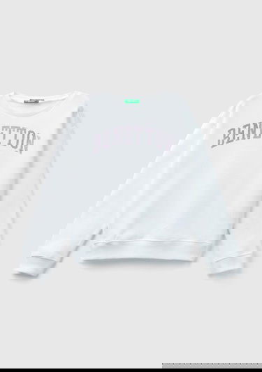  Kız Çocuk Beyaz Benetton Yazılı Bisiklet Yaka Sweatshirt