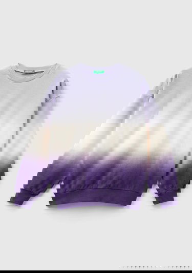  Kız Çocuk Mor-Lila Arkası Logo İşlemeli Renk Bloklu Nervür Detaylı Sweatshirt