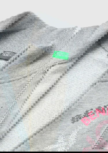  Kız Çocuk Gri Melanj Benetton Baskılı Sweatshirt