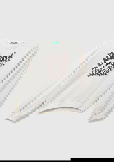  Kız Çocuk Krem Önü Payetli Nervür Detaylı Bisiklet Yaka Sweatshirt