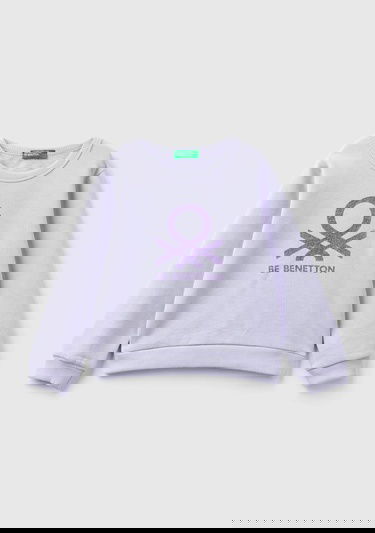  Kız Çocuk Lila Simli Benetton Yazılı Sweatshirt