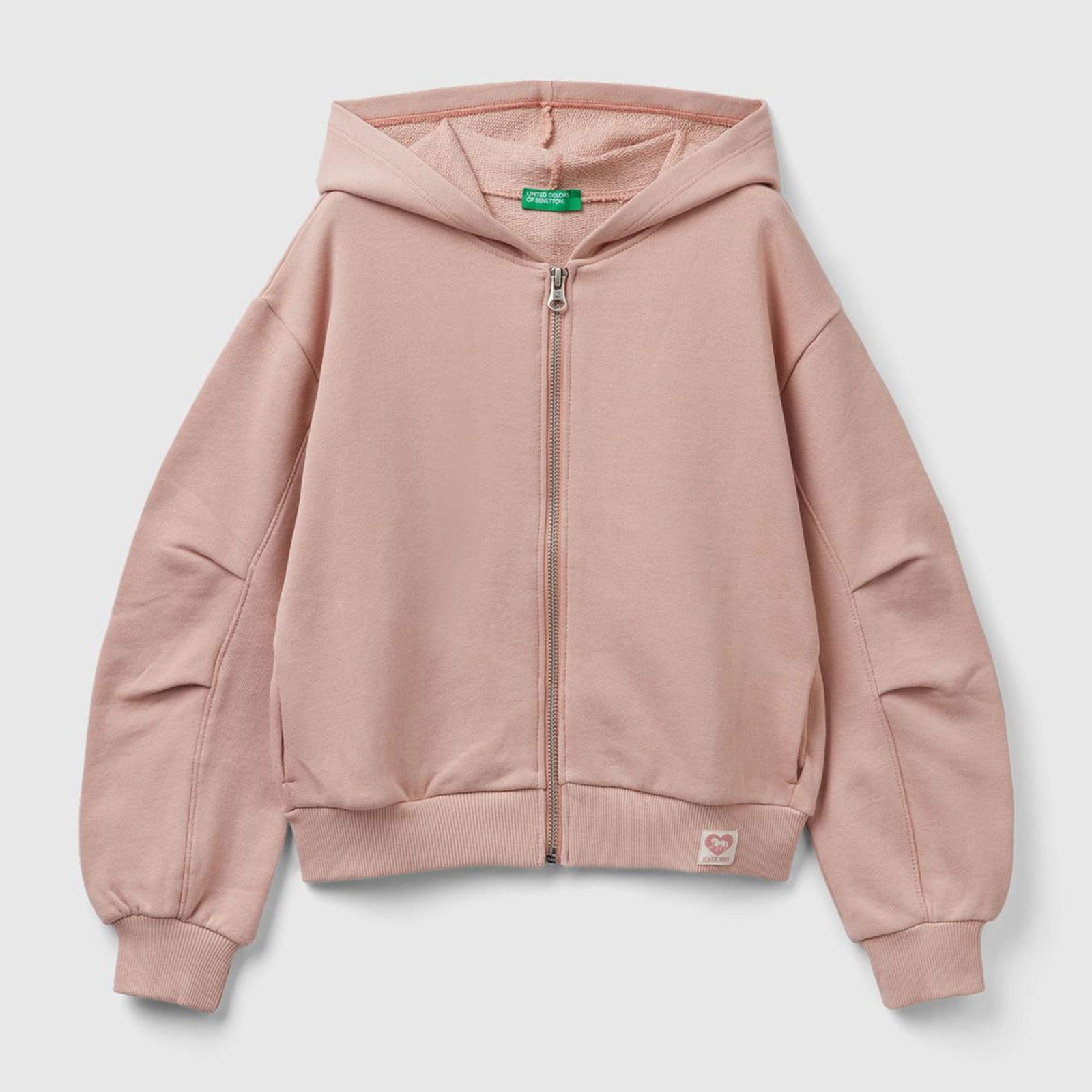 Kız Çocuk Bej Beli Etiket Logolu Kapüşonlu Sweatshirt