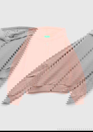  Kız Çocuk Bej Beli Etiket Logolu Kapüşonlu Sweatshirt