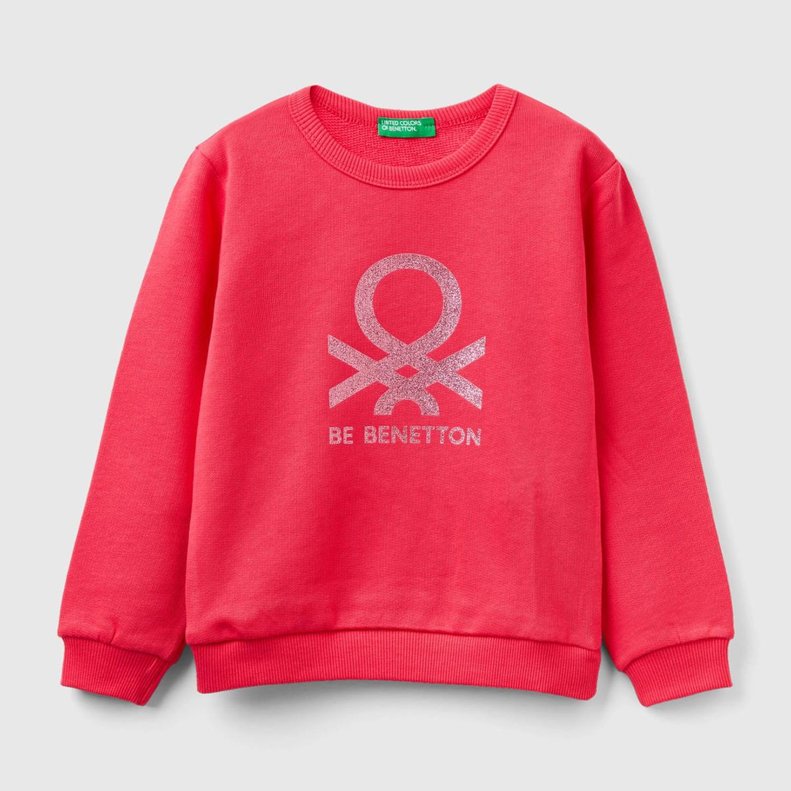 Kız Çocuk Fuşya Simli Benetton Yazılı Sweatshirt