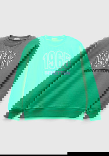  Erkek Çocuk Yeşil Benetton Yazılı Bisiklet Yaka Sweatshirt
