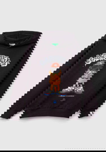  Erkek Çocuk Siyah Önü Garfield Baskılı Logo Etiketli Kapüşonlu Sweatshirt