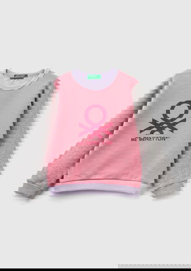  Kız Çocuk Pembe Simli Benetton Yazılı Sweatshirt
