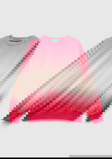  Kız Çocuk Pembe Mix Arkası Logo İşlemeli Renk Bloklu Nervür Detaylı Sweatshirt