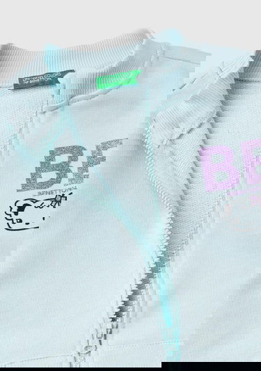  Kız Çocuk Su Yeşili Logo Baskılı Sweatshirt