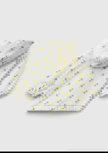  Bebek Sarı Mix Tamamı Desenli Yama Cepli Fermuarlı Kapüşonlu Sweatshirt