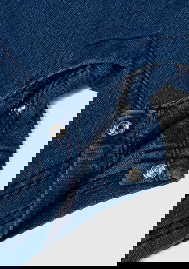 Bebek Mavi Arka Yama Cebi Nakış İşlemeli Düğmeli Denim Tulum