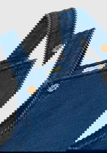  Bebek Mavi Arka Yama Cebi Nakış İşlemeli Düğmeli Denim Tulum