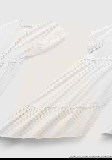  Kız Çocuk Krem Kolları Çiçek Motifli Arkası Düğmeli Bisiklet Yaka Elbise