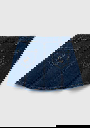  Kız Çocuk Lacivert Kemer Delikli Pileli Mini Denim Etek