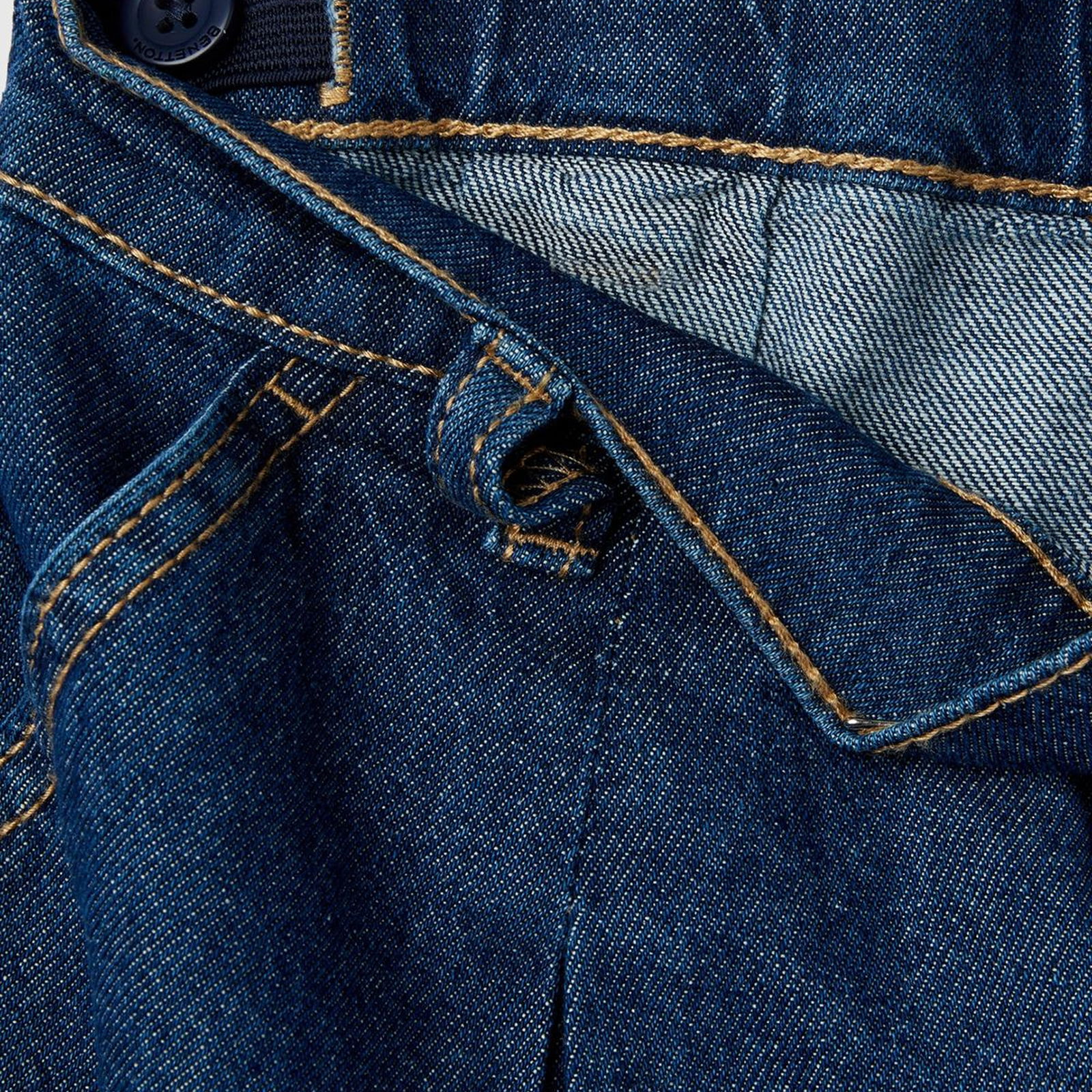 Kız Çocuk Lacivert Kemer Delikli Pileli Mini Denim Etek