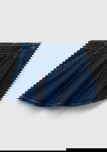  Kız Çocuk Lacivert Kemer Delikli Pileli Mini Denim Etek