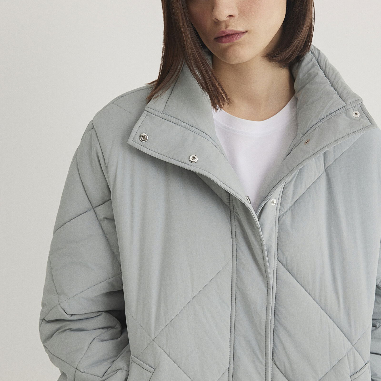 Mavi Gri Kapitone Ceket Loose Fit / Bol Rahat Kesim 1110459-81325