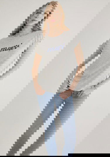  Mavi Mavi Logo Baskılı Gri Tişört Loose Fit / Bol Rahat Kesim 166422-25702