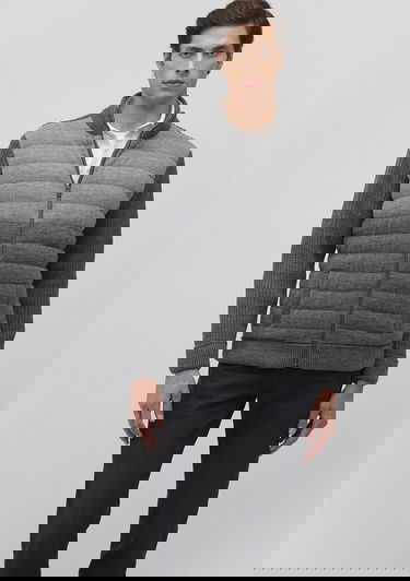  Mavi Fermuarlı Gri Triko Hırka Slim Fit / Dar Kesim 070804-34686