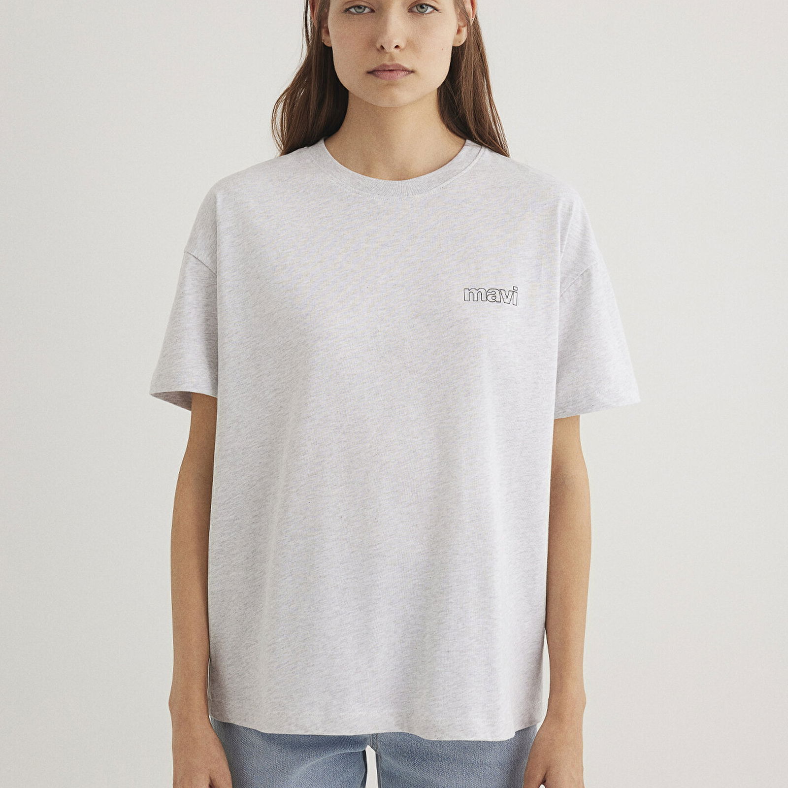 Mavi Mavi Logo Baskılı Gri Tişört Loose Fit / Bol Rahat Kesim 1611309-85438