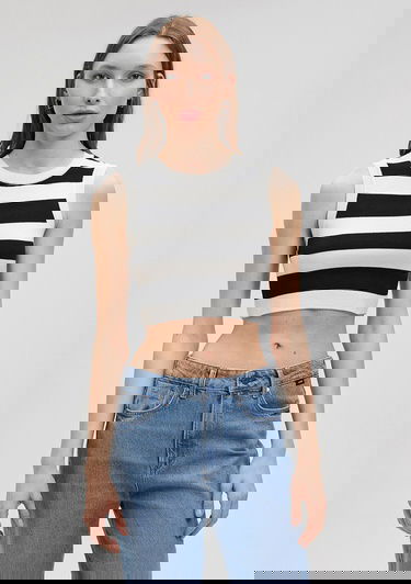  Mavi Çizgili Crop Triko Top Fitted / Vücuda Oturan Kesim 1710098-85407