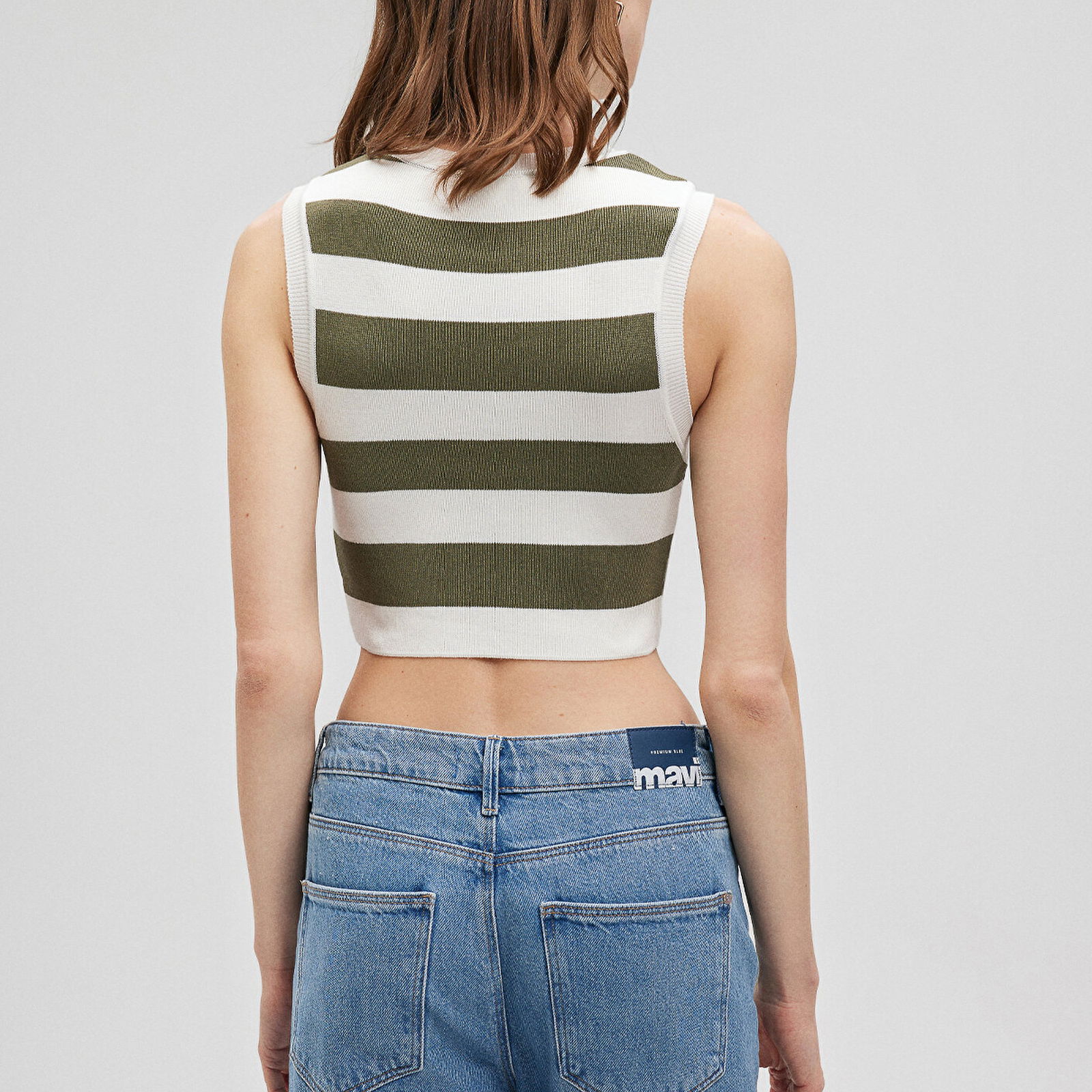 Mavi Çizgili Crop Triko Top Fitted / Vücuda Oturan Kesim 1710098-87120