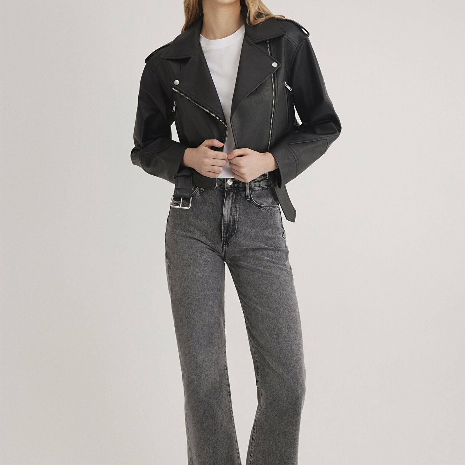 Mavi Siyah Suni Deri Crop Ceket Regular Fit / Normal Kesim 1110375-900