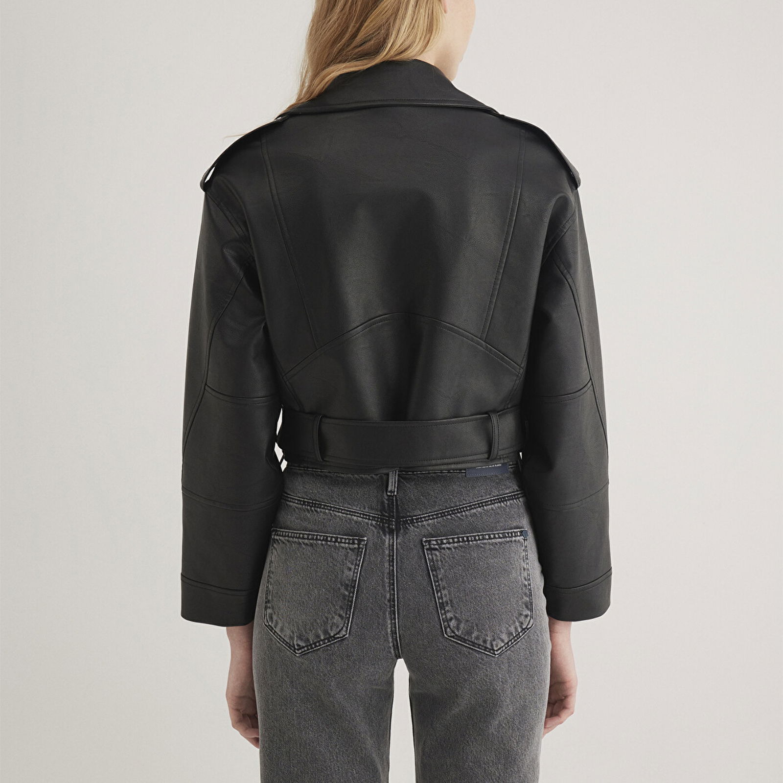 Mavi Siyah Suni Deri Crop Ceket Regular Fit / Normal Kesim 1110375-900