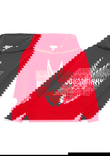  Mavi Bugs Bunny Baskılı Kapüşonlu Kırmızı Sweatshirt 7S10036-70471