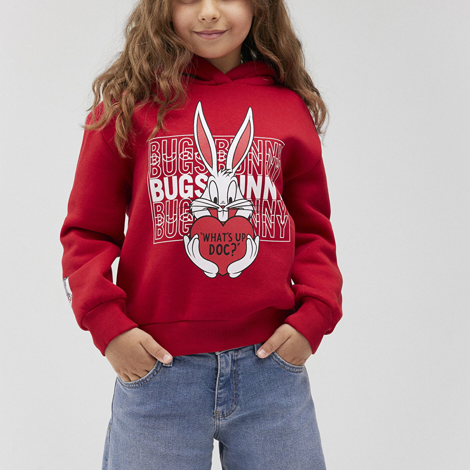 Mavi Bugs Bunny Baskılı Kapüşonlu Kırmızı Sweatshirt 7S10036-70471