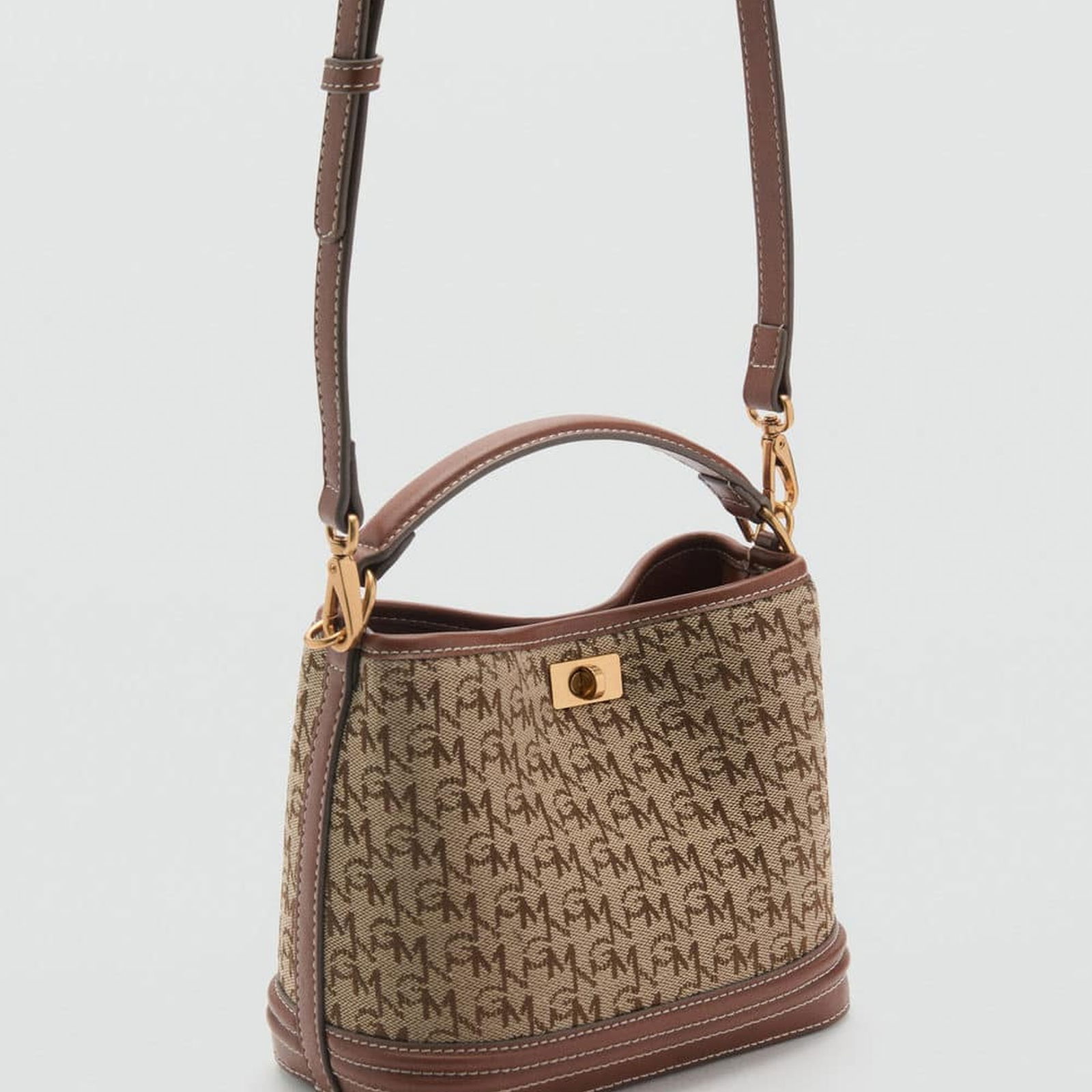 Mango Kadın Logo Desenli Mini Shopper Çanta Kahverengi