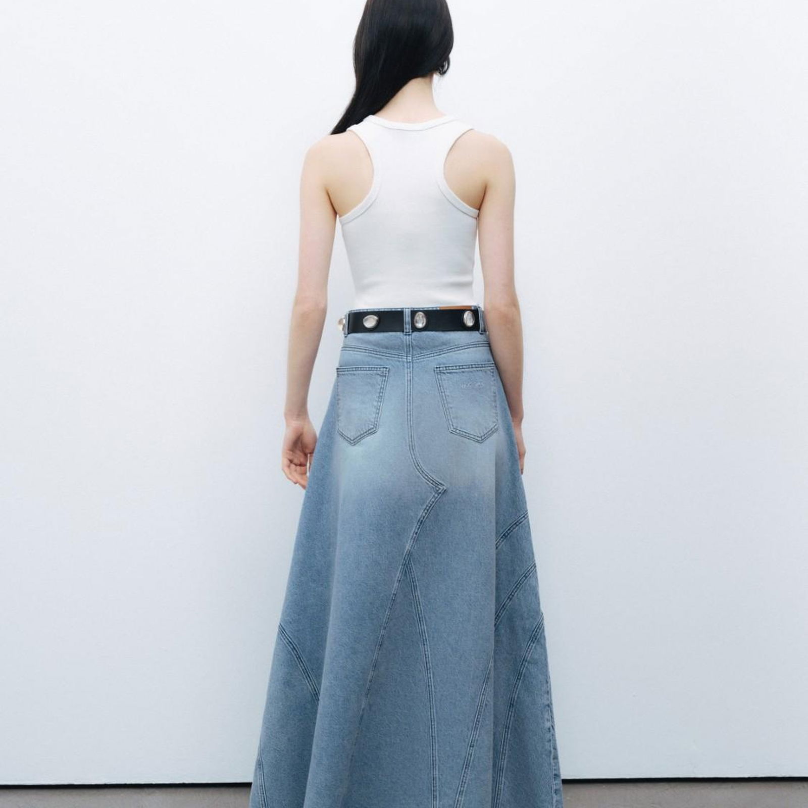 Yırtmaç Detaylı Maxi Denim Etek