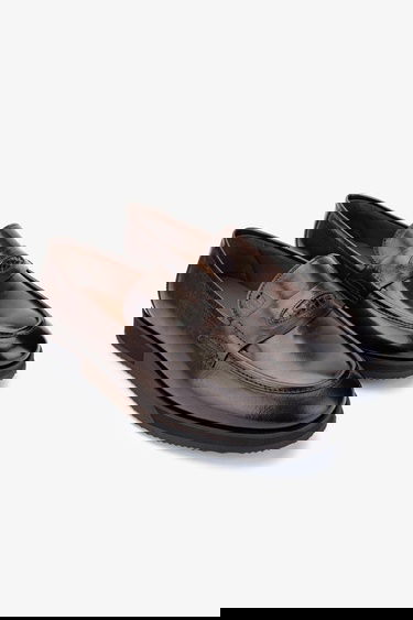  Valmenti Erkek Hakiki Deri Kahverengi Loafer Ayakkabı