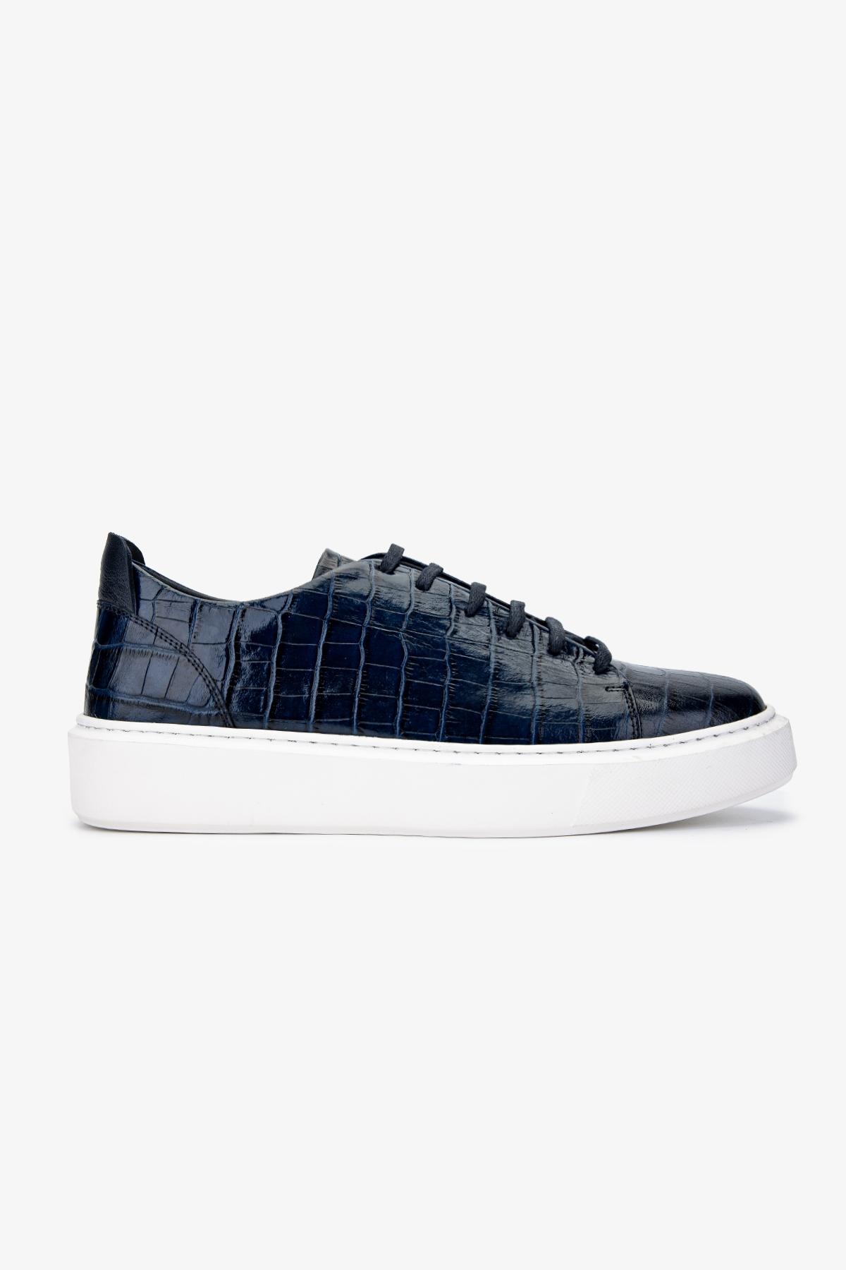 Valmenti Erkek Hakiki Deri Lacivert Sneakers