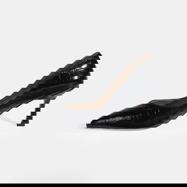  Kadın Siyah Kroko Baskılı Deri Stiletto