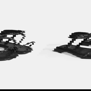  Kadın Siyah Lastik Bantlı Taşlı Sandalet