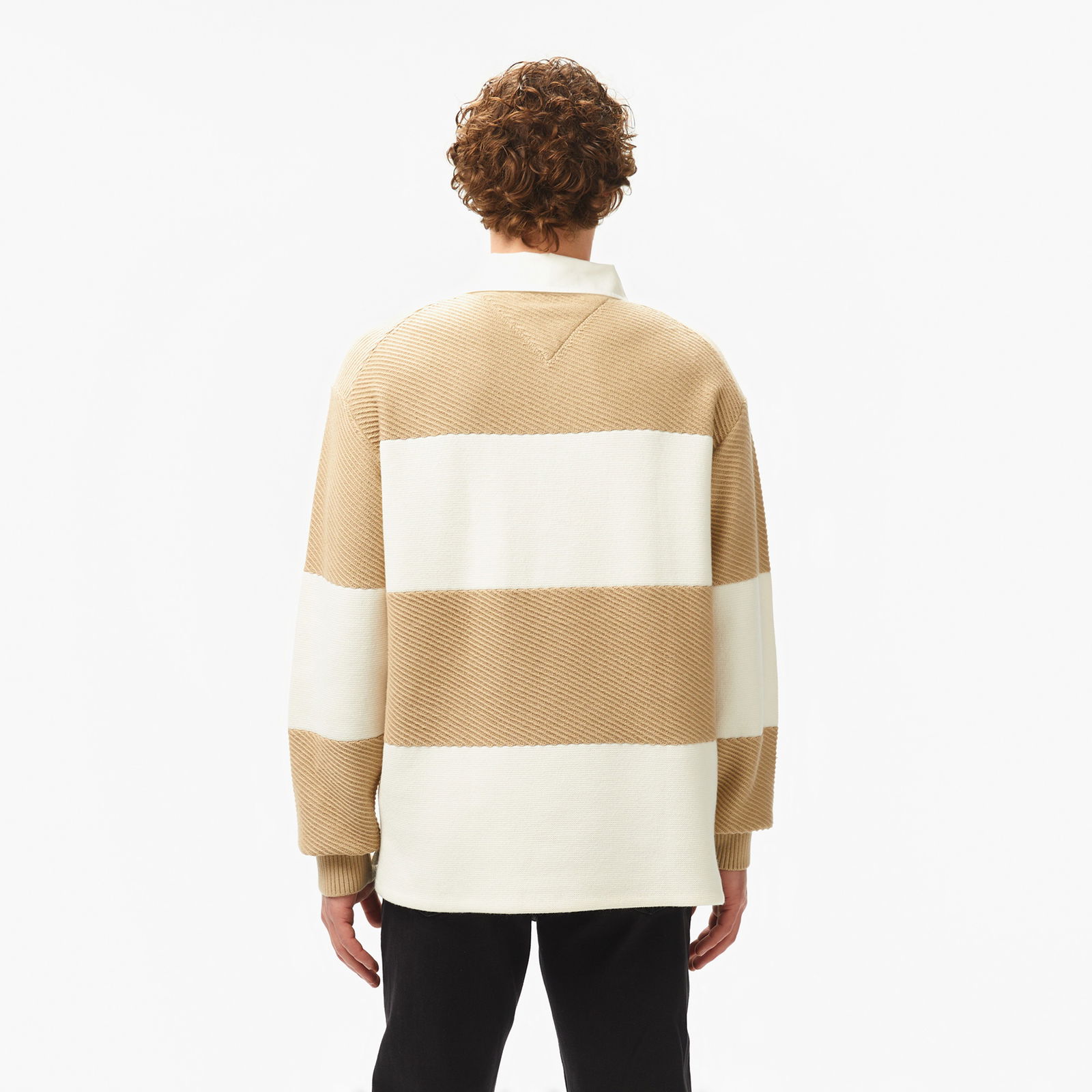Tommy Hilfiger Knitted Striped Rugby Erkek Beyaz Kazak