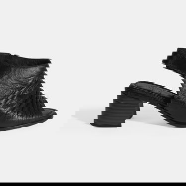  Siyah Kadın Cırt Cırtlı Deri Sandalet